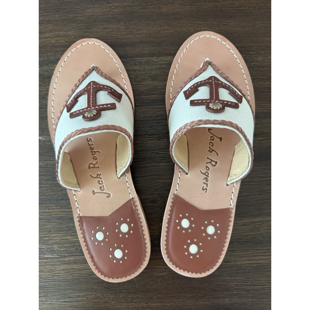 Jack Rogers Anchor Thong Sandals Women’s Size 8 Leather Canvas Flats Resort - Picture 6 of 8